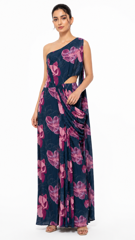 One Shoulder Cut Out Saree