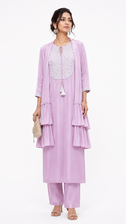Classic Kamiz Set With Layered Stole