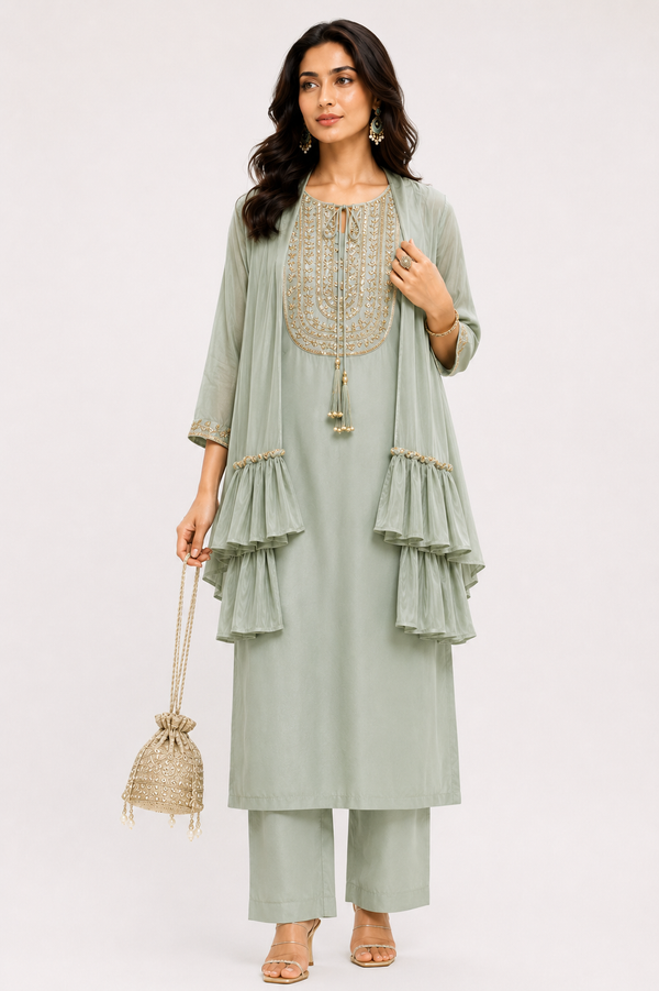Classic Kamiz Set With Layered Stole