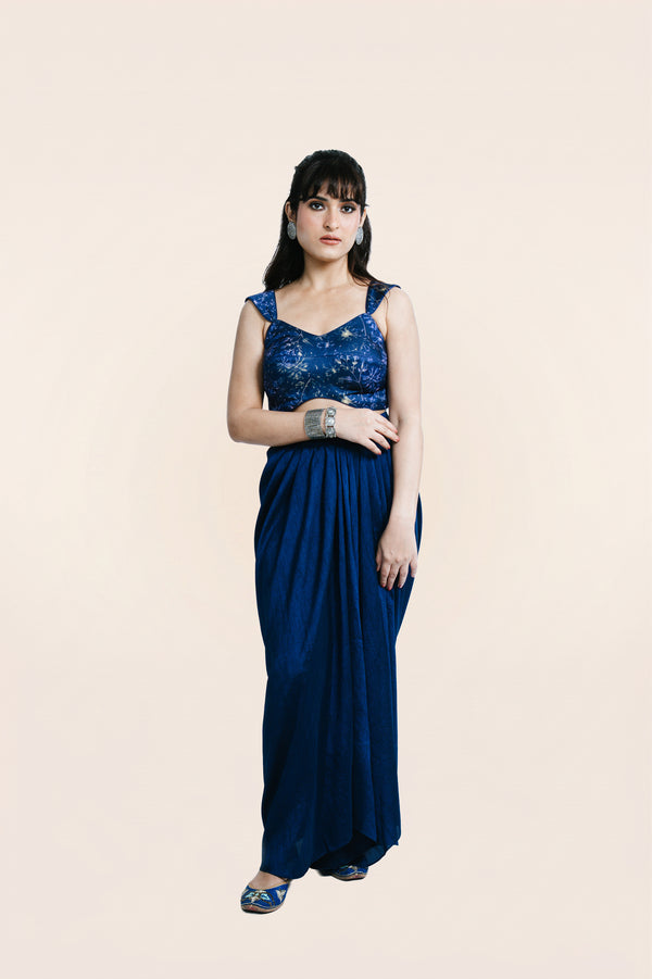 The Petal Blouse With Pre Draped Saree Skirt