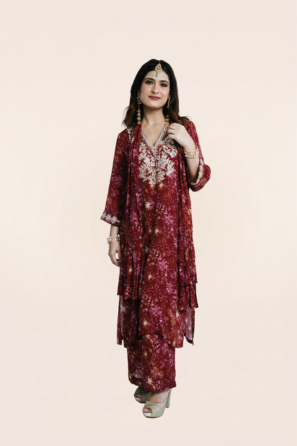 Classic Kameez Set With Layered Stole