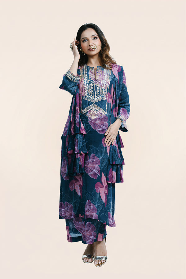 Classic Kamiz Set With Layered Stole